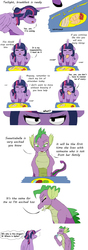 Size: 2480x7016 | Tagged: safe, artist:crismoster25, spike, twilight sparkle, alicorn, dragon, pony, g4, alternate hairstyle, bread, comic, duo, female, food, implied shipping, implied spikebelle, implied straight, male, older, older spike, simple background, twilight sparkle (alicorn), white background