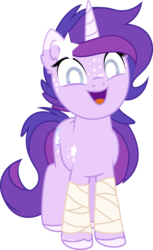 Size: 4942x8051 | Tagged: safe, artist:babyroxasman, oc, oc only, oc:euphoria reverie, pony, bandage, female, freckles, horn, long horn, mare, simple background, smiling, solo, transparent background, vector, white pupils