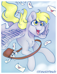 Size: 672x864 | Tagged: safe, artist:fanaticpanda, derpy hooves, pegasus, pony, g4, cute, derpabetes, female, mailbag, mare, smiling, solo