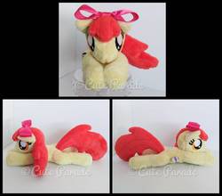 Size: 953x838 | Tagged: safe, artist:catnapcaps, apple bloom, earth pony, pony, g4, beanie (plushie), bow, female, filly, irl, photo, plushie, prone, solo