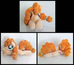 Size: 953x838 | Tagged: safe, artist:catnapcaps, pear butter, earth pony, pony, g4, beanie (plushie), female, irl, mare, photo, plushie, prone, solo