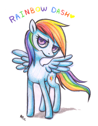 Size: 500x644 | Tagged: safe, artist:atomicray, rainbow dash, pegasus, pony, g4, female, mare, solo, traditional art, wings