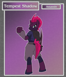 Size: 1688x1950 | Tagged: safe, artist:brownie-bytes, tempest shadow, anthro, unguligrade anthro, g4, assassin, clothes, crossover, female, final fantasy, knife, solo, weapon
