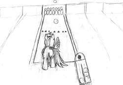 Size: 2304x1597 | Tagged: safe, artist:captain conundrum, rainbow dash, pony, g4, bowling, bowling alley, bowling ball, drawthread, female, sketch, solo, traditional art