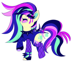 Size: 2021x1701 | Tagged: safe, alternate version, artist:taaffeiite, derpibooru exclusive, coloratura, earth pony, pony, g4, alternate design, angry, clothes, collar, countess coloratura, cutie mark, fangs, female, fishnet stockings, makeup, mare, movie accurate, neon, open mouth, running makeup, simple background, singing, solo, spiked collar, transparent background
