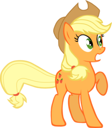 Size: 537x610 | Tagged: artist needed, safe, applejack, earth pony, pony, g4, female, mare, open mouth, raised hoof, simple background, solo, transparent background