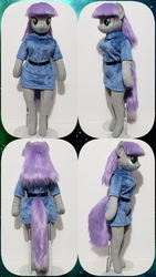 Size: 2048x3642 | Tagged: safe, artist:bananabeans, maud pie, earth pony, anthro, unguligrade anthro, g4, anthro plushie, arm hooves, clothes, doll, female, for sale, high res, irl, mare, multiple views, photo, plushie, toy