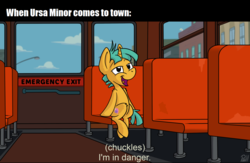 Size: 1278x832 | Tagged: safe, artist:pirill, editor:fluttershyisnot adoormat, derpy hooves, snails, pony, unicorn, g4, female, i'm in danger, male, meme, ponified meme, ralph wiggum, sitting, solo, subtitles, the simpsons, when you see it