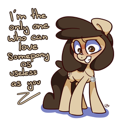 Size: 1500x1500 | Tagged: safe, artist:lou, oc, oc only, oc:louvely, pony, abusive relationship, dialogue, jewelry, looking at you, necklace, solo, verbal abuse