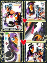 Size: 720x960 | Tagged: safe, frosty orange, ginger owlseye, sour sweet, earth pony, ghost, pegasus, pony, anthro, equestria girls, g4, clothes, craft, customized toy, equestrian girls minis, figure, figurine, frost orange, ghost (band), ghost bc, hair styling, irl, leather, leather hat, metal band, paint, painting, photo, school uniform, sewing, skull, textiles, toy