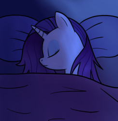 Size: 2047x2098 | Tagged: safe, artist:donmarcino, rarity, pony, unicorn, g4, bed, eyes closed, female, high res, mare, messy mane, night, pillow, sleeping, solo