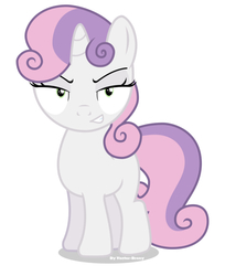 Size: 750x917 | Tagged: safe, artist:vector-brony, edit, editor:undeadponysoldier, vector edit, sweetie belle, pony, unicorn, g4, evil, evil smile, female, filly, grin, simple background, smiling, solo, vector, white background