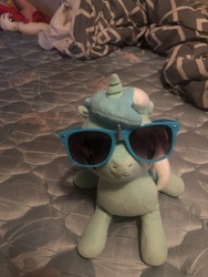 Size: 4032x3024 | Tagged: safe, artist:undeadponysoldier, cherry jubilee, lyra heartstrings, pony, unicorn, g4, bed, blanket, cute, looking at you, lyrabetes, sunglasses, swag