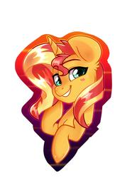 Size: 2975x3850 | Tagged: safe, artist:annakitsun3, sunset shimmer, pony, unicorn, g4, bust, female, high res, lidded eyes, looking at you, mare, portrait, raised hoof, smiling, smirk, solo