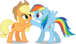 Size: 11011x6452 | Tagged: safe, artist:famousmari5, applejack, rainbow dash, earth pony, pegasus, pony, g4, non-compete clause, absurd resolution, cowboy hat, cutie mark, duo, hat, hoofbump, simple background, spread wings, stetson, transparent background, vector, wings