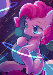 Size: 1850x2600 | Tagged: safe, artist:leafywind, pinkie pie, earth pony, pony, g4, cute, diapinkes, female, high res, macro, planet, planetary ring, pony bigger than a planet, shooting star, solo, space, stars
