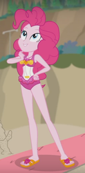 Size: 308x628 | Tagged: safe, screencap, pinkie pie, equestria girls, equestria girls series, g4, x marks the spot, clothes, feet, female, flip-flops, pinkie pie swimsuit, sandals, sleeveless, swimsuit