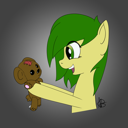 Size: 2160x2160 | Tagged: safe, artist:mranthony2, oc, oc only, oc:lemon bounce, pony, colored, cute, flat colors, happy, high res, plushie, simple background, smiling, solo, teddy bear, torso