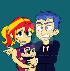 Size: 490x493 | Tagged: safe, artist:stella-exquisa, flash sentry, sunset shimmer, oc, oc:solar wind, equestria girls, g4, cropped, family, female, male, offspring, parent:flash sentry, parent:sunset shimmer, parents:flashimmer, ship:flashimmer, shipping, straight