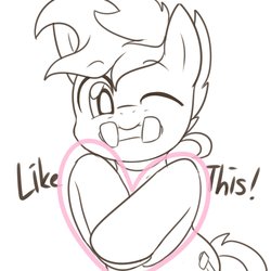 Size: 2400x2400 | Tagged: safe, artist:maren, oc, oc:blue chewings, pony, chew toy, heart shaped, high res, one eye closed, sketch, wink