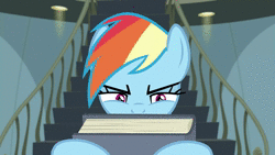 Size: 1920x1080 | Tagged: safe, screencap, rainbow dash, pony, daring doubt, g4, animated, book, daring do and the fallen idol, female, no sound, reading, solo, squint, webm, wings