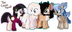 Size: 1280x570 | Tagged: safe, artist:mintoria, oc, oc only, oc:chocolate chip (chickhen), oc:emily (candy-cloudz), oc:finny, oc:sprink, earth pony, pegasus, pony, base used, clothes, female, hoodie, mare, simple background, transparent background