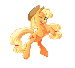 Size: 999x902 | Tagged: artist needed, source needed, safe, applejack, earth pony, pony, g4, applejack's hat, cowboy hat, female, hat, looking at you, mare, one eye closed, simple background, solo, transparent background, white outline, wink