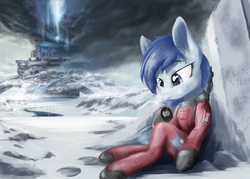 Size: 5512x3937 | Tagged: safe, artist:ravistdash, derpibooru exclusive, oc, oc only, pony, canterlot, crying, freezing, movie poster, planet engine, ponyville, smiling, snow, solo, teary eyes, the wandering earth, this will end in death, this will end in tears, this will end in tears and/or death