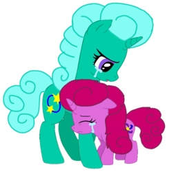Size: 1000x1019 | Tagged: safe, alternate version, artist:徐詩珮, glitter drops, oc, oc:ehenk berrytwist, pony, unicorn, g4, background removed, base used, crying, female, filly, magical lesbian spawn, mare, mother and daughter, next generation, offspring, parent:glitter drops, parent:tempest shadow, parents:glittershadow, simple background, transparent background