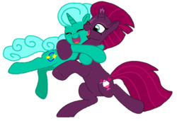 Size: 1227x840 | Tagged: safe, alternate version, artist:徐詩珮, fizzlepop berrytwist, glitter drops, tempest shadow, pony, unicorn, g4, background removed, broken horn, cute, female, glitterbetes, happy, horn, hug, lesbian, mare, ship:glittershadow, shipping, simple background, tempestbetes, transparent background