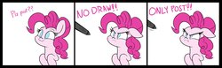 Size: 4096x1268 | Tagged: safe, artist:heir-of-rick, pinkie pie, earth pony, pony, g4, :i, angry, comic, cute, dialogue, diapinkes, ears back, female, madorable, mare, no take only throw, ponified meme, pouting, simple background, solo, white background
