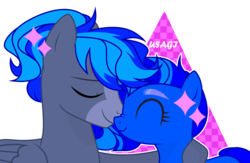 Size: 3216x2100 | Tagged: safe, artist:usagi, oc, oc only, oc:blue vector, oc:proffy floyd, pony, couple, eyes closed, high res, in love, nose rub, nose wrinkle, simple background, transparent background, ych result