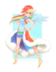 Size: 1558x2000 | Tagged: safe, artist:chihirohowe, rainbow dash, human, g4, clothes, dress, gala dress, humanized, simple background, solo, winged humanization, wings