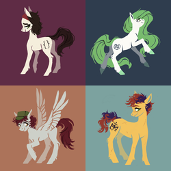 Size: 1600x1600 | Tagged: safe, artist:weird--fish, oc, oc only, oc:null, earth pony, pegasus, pony, collage, music, musician, simple background, sogreatandpowerful