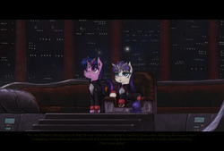 Size: 1280x864 | Tagged: safe, artist:plotcore, rarity, twilight sparkle, pony, unicorn, g4, clothes, female, legend of the galactic heroes, mare, parody