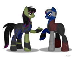 Size: 1180x936 | Tagged: safe, artist:99999999000, pony, clothes, female, gamora, guardians of the galaxy, marvel, nebula (marvel), ponified, simple background