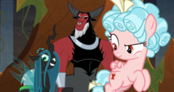 Size: 400x212 | Tagged: safe, screencap, cozy glow, lord tirek, queen chrysalis, centaur, changeling, changeling queen, pegasus, pony, frenemies (episode), g4, my little pony: friendship is magic, belly, female, filly