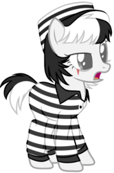 Size: 1713x2577 | Tagged: safe, artist:kellysweet1, oc, oc only, oc:bad karma, earth pony, pony, clothes, criminal, eye scar, female, hat, jumpsuit, mare, open mouth, prison outfit, prison stripes, scar, shirt, simple background, solo, transparent background