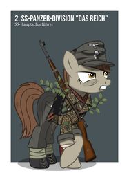 Size: 1024x1366 | Tagged: safe, artist:brony-works, oc, oc only, earth pony, pony, bags under eyes, blood, bloody, camouflage, clothes, grenade, gritted teeth, gun, injured, jacket, k98, nazi germany, pants, rifle, solo, squint, stielhandgranate, uniform, waffen-ss, weapon, world war ii