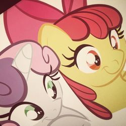 Size: 1080x1080 | Tagged: safe, artist:nicoletta baldari, idw, apple bloom, sweetie belle, earth pony, pony, unicorn, g4, spoiler:comic, spoiler:comic81, female, filly, questionable source, wip