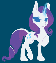Size: 446x500 | Tagged: safe, artist:blueamaryllis, part of a set, rarity, pony, unicorn, g4, blue background, cutie mark, ear fluff, female, glowing horn, horn, leonine tail, mare, no pupils, raised hoof, simple background, solo