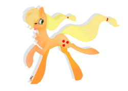Size: 1414x1000 | Tagged: safe, artist:smileyjoke36, applejack, earth pony, pony, g4, chest fluff, cutie mark, female, hatless, mare, missing accessory, one eye closed, running, simple background, solo, tongue out, transparent background