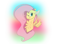 Size: 2000x1500 | Tagged: safe, artist:smileyjoke36, fluttershy, pegasus, pony, g4, bandaid, bandaid on nose, bust, chest fluff, ear fluff, female, floating wings, floppy ears, fluffy, looking at you, mare, one eye closed, simple background, smiling, solo, spread wings, transparent background, wings