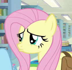 Size: 562x548 | Tagged: safe, screencap, fluttershy, rainbow dash, pegasus, pony, daring doubt, g4, animated, cropped, cute, eye shimmer, female, frown, lidded eyes, lip quiver, mare, pouting, sad, sadorable, shyabetes, solo focus