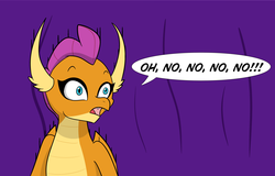 Size: 3196x2040 | Tagged: safe, artist:chedx, smolder, dragon, comic:claws and hooves, g4, dragoness, fear, female, high res, no, reaction image, shocked, speech bubble