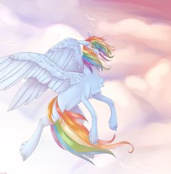 Size: 1280x1301 | Tagged: safe, artist:lastaimin, rainbow dash, pony, g4, cloud, female, flying, solo, spread wings, wings