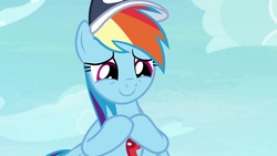 Size: 1920x1080 | Tagged: safe, screencap, rainbow dash, pony, 2 4 6 greaaat, g4, cap, coach rainbow dash, cute, dashabetes, female, hat, mare, rainbow dashs coaching whistle, solo, whistle, whistle necklace