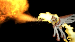 Size: 1920x1080 | Tagged: safe, artist:autooto, daybreaker, pony, g4, 3d, black background, fire, fire breath, simple background, source filmmaker