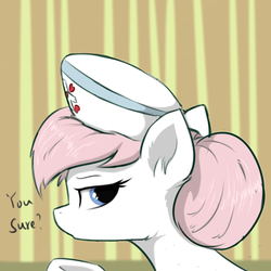 Size: 1024x1024 | Tagged: safe, artist:d.w.h.cn, nurse redheart, earth pony, pony, g4, female, hair bun, hat, looking at you, mare, nurse hat, solo