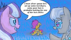 Size: 1280x720 | Tagged: artist needed, source needed, useless source url, safe, diamond tiara, scootaloo, silver spoon, pony, g4, abuse, bully, bullying, scootabuse